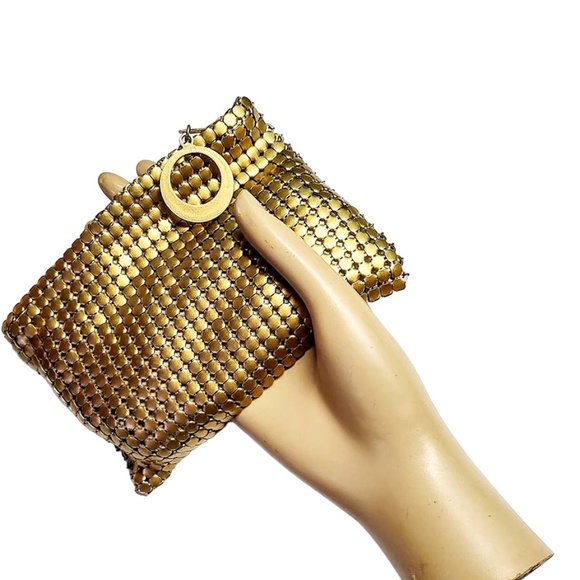 Vintage Handbags - 1940s True Vintage Gold Metal Mesh Small Evening Bag Clutch Purse VFG